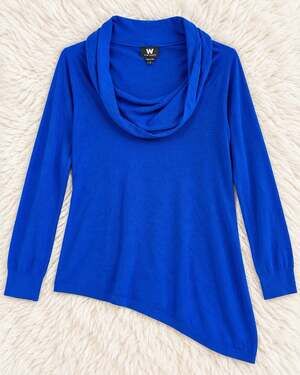 W by Worth Women’s Royal Blue Cowl Neck Long Sleeve Asymmetrical Tunic Size M